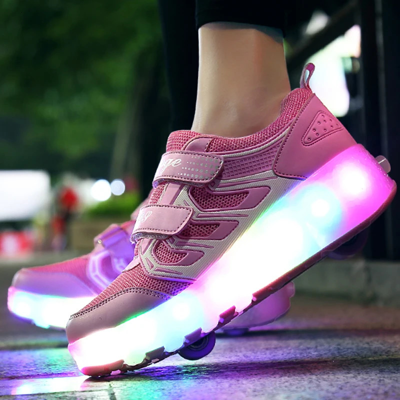 Kids Sneakers with USB Charging LED Lights Night Light Shoes Boys and Girls Roller Skating Training Sketa Footwear 250115