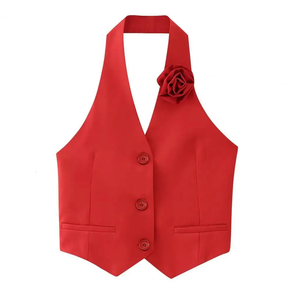 Women Vest Skirt 3D Rose Decor Split Hem Slim Fit Mini Halter Neck Off Shoulder Tops Waistcoat Prom Party Clothes 250122