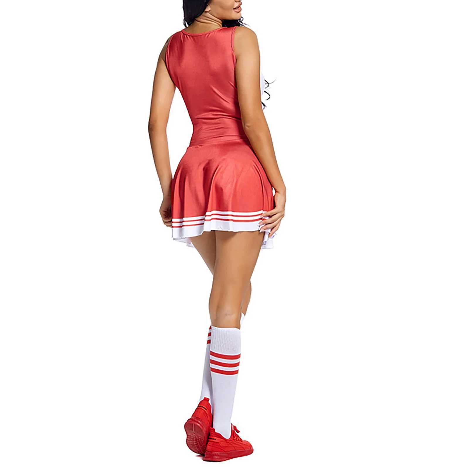 Womens Cheerleading Uniform Dance Costume Schoolgirl Cosplay Outfit Letter Print Sleeveless Dress with Socks Cheering FlowerW250121