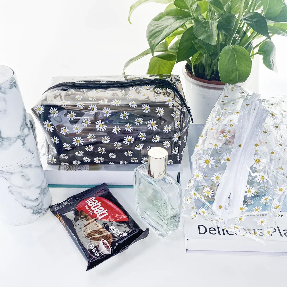 Daisy Makeup Bag Clear Portable Daisy Makeup Bag Transparent Waterproof Woman Toilet Bag Durable Cosmetic Bag Makeup Bags250114