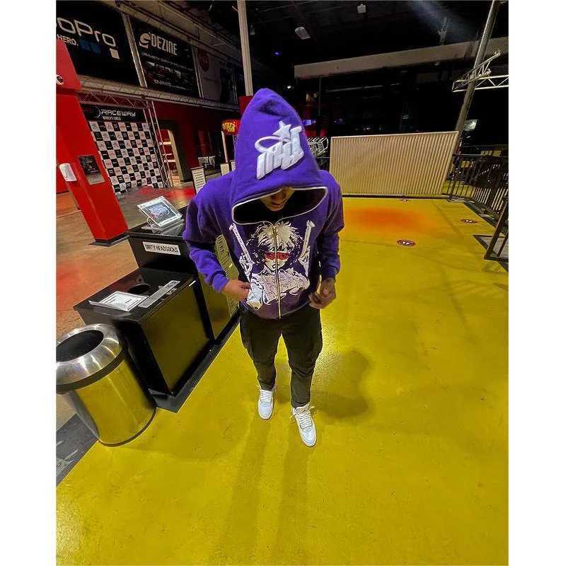 New Y2K Zipper Hoodie American Retro Hip Hop Fashion Pattern Printing Super Large Hoodie Mens Punk Harajuku Gothic Street Clothing W250117
