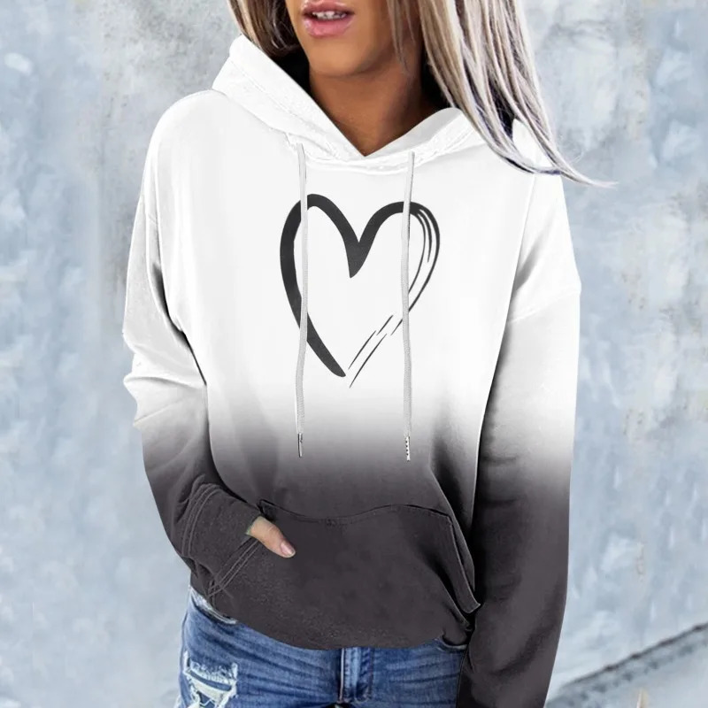 Spring and Autumn women 3D printed love hoodie trendy loose sweatshirt long sleeve spell backtoback hat street clothing 250122