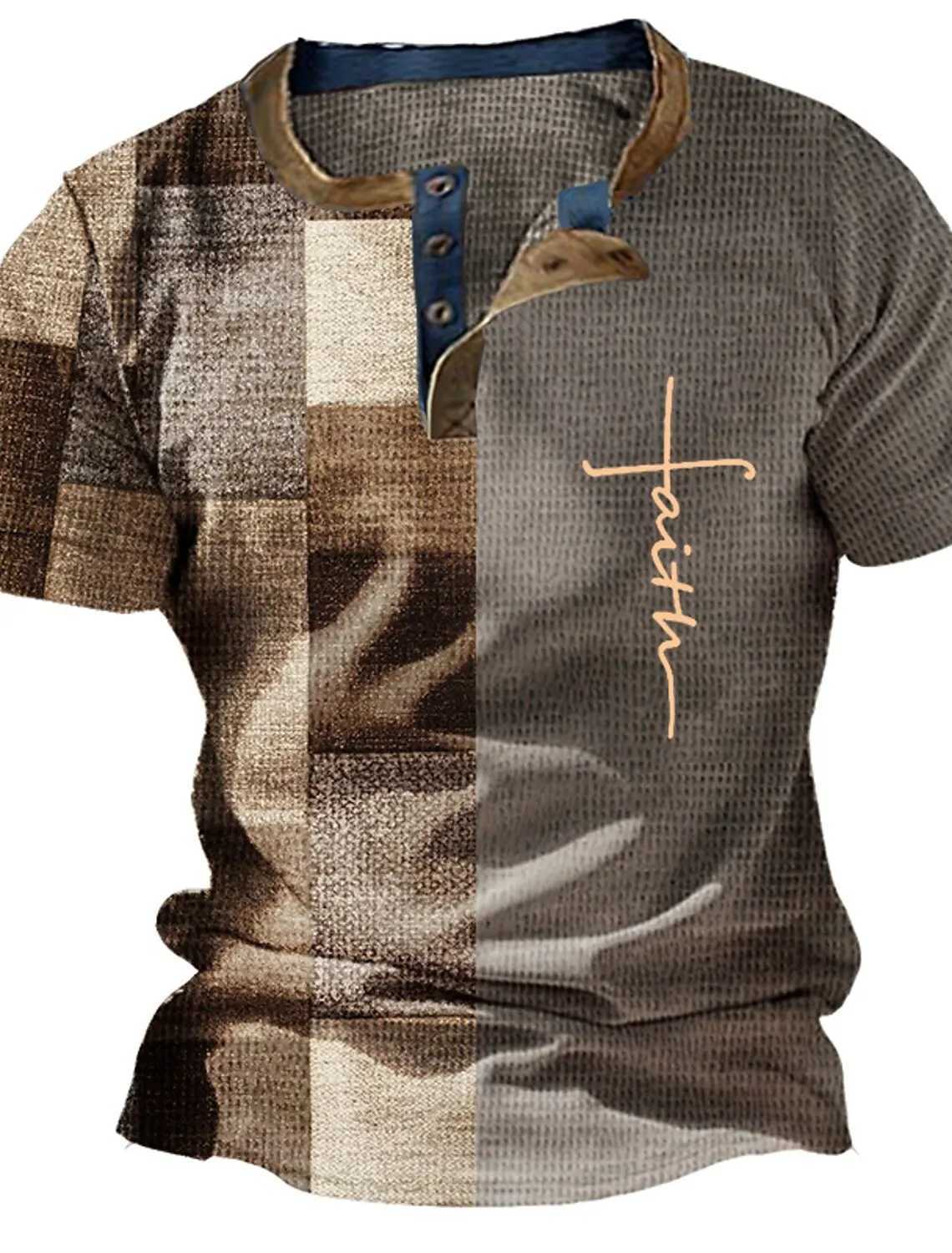 Summer retro mens shirt cross print short sleeved casual V-neck button oversized mens patch work T-shirt flat top streetwear W250117