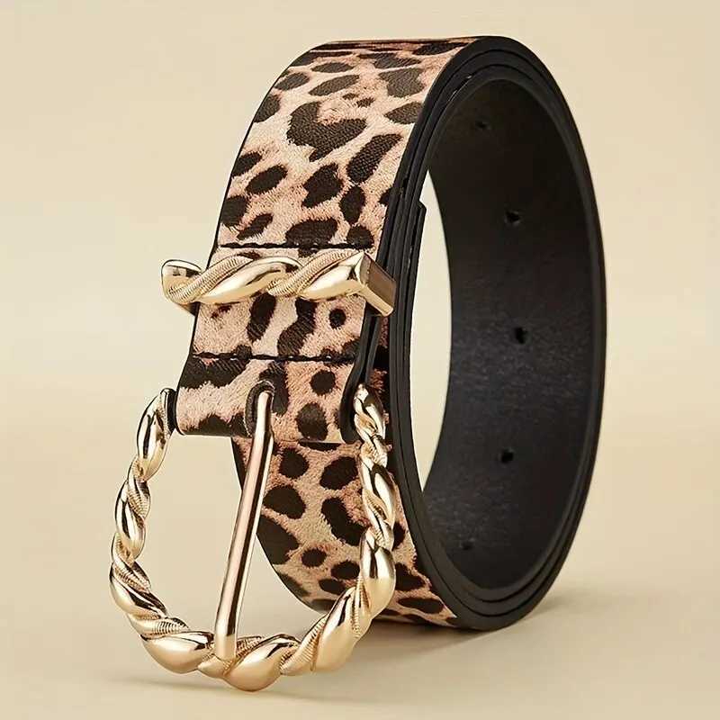 1 new womens belt retro leopard print belt trend gold alloy buckle belt PU belt womens belt W250120