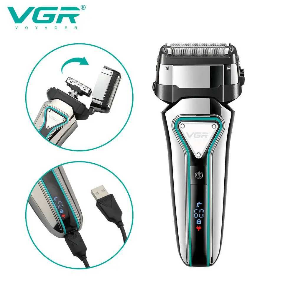 VGR 3D Mens Washable Wet Dry Electric Shaver Rechargeable Face Electric Razor bald Washable Beard Shaving Mane LCD DisplayW250117