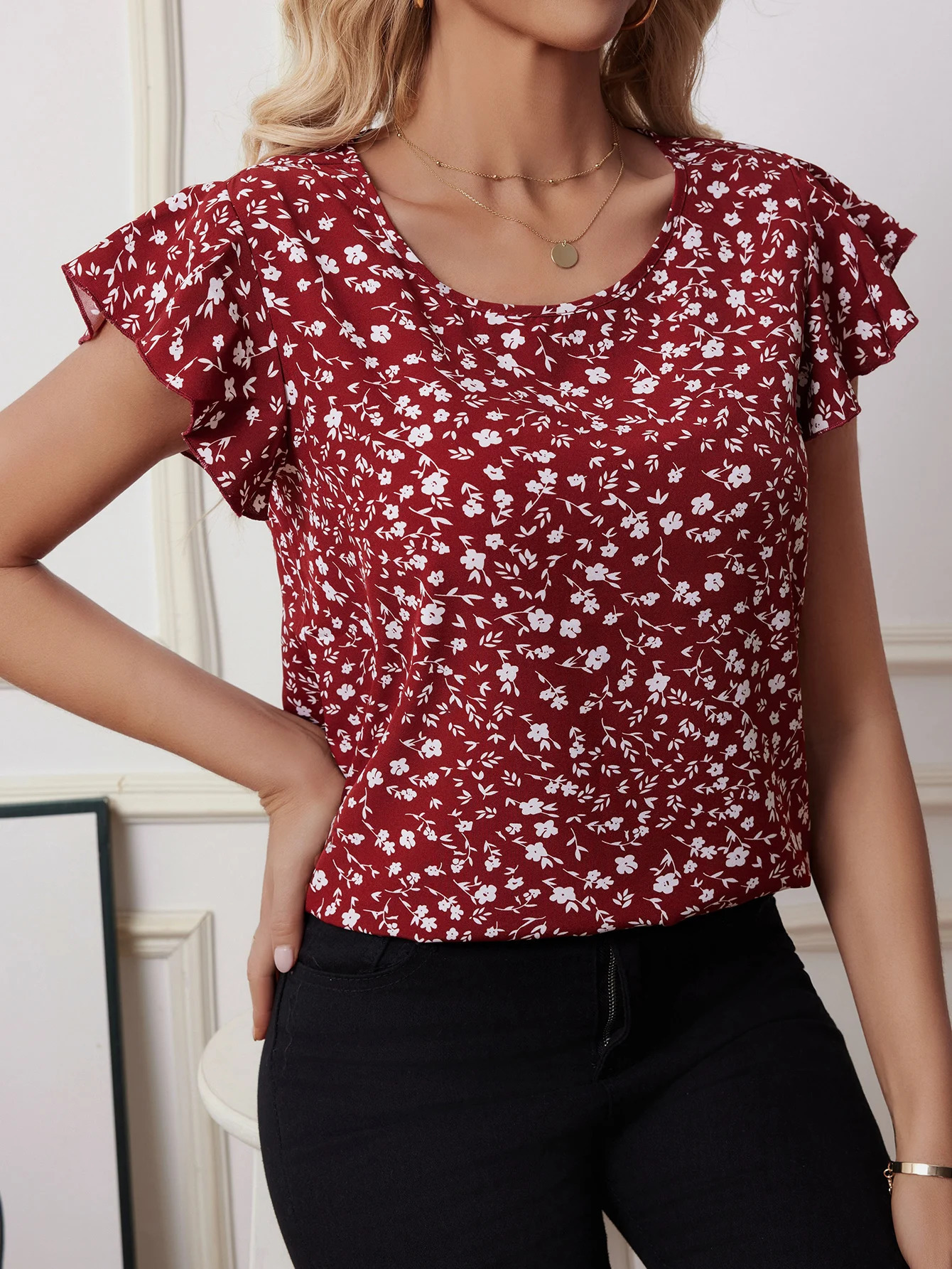 Summer Fashion Printed Shirt Womens Short sleeved Bohemian Vacation Top Pleated Hem Blusas Womens Party Neutral Casual Shirt 250121