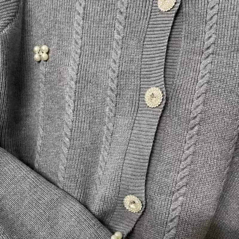 Cardigan Beading Pure Temperament Ins Knitted Korean Fashion Cropped All-Match Daily Autumn Winter Sweet Gentle Girls Elegant