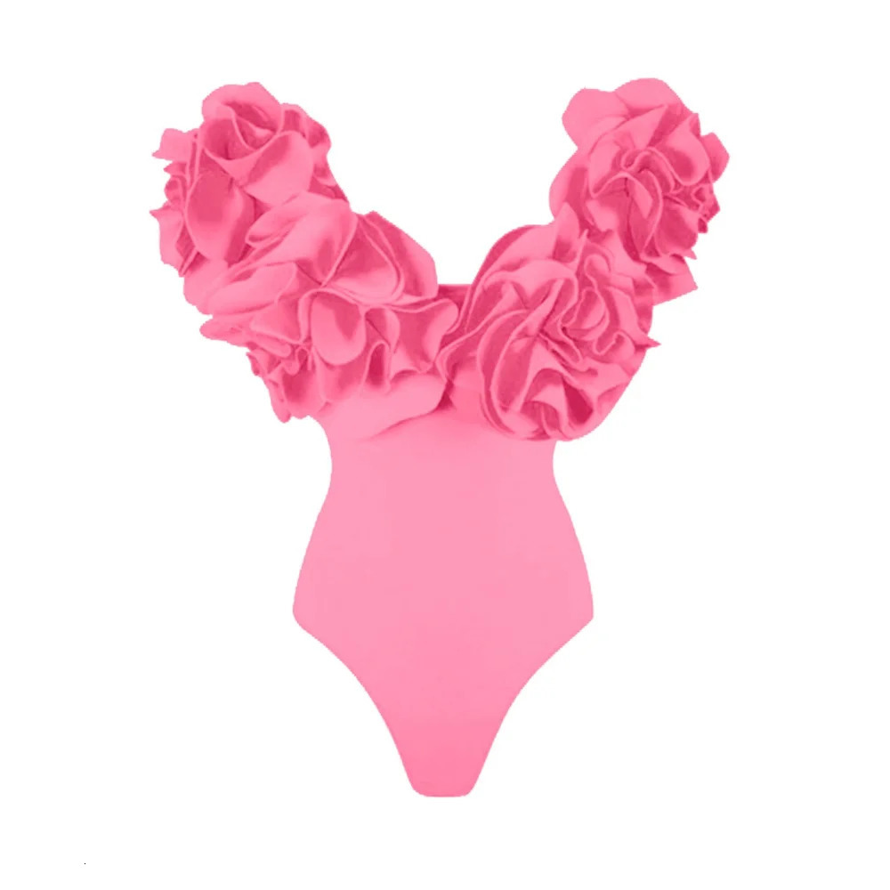 2Pc High Quality Woman Swimsuit Flower Ruffle Solid Bathingsuit Push Up Swimwear Off Shoulder Summer Suits Beachwear 250109