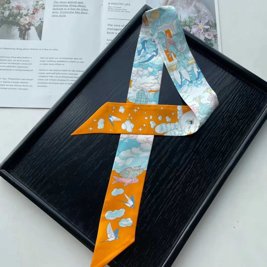 % Twill Silk Scarf for women fashion petite twilly scarf for bag 86*5cm ribbon Hair bands thin skinny scarf Silk handkerchief W250118