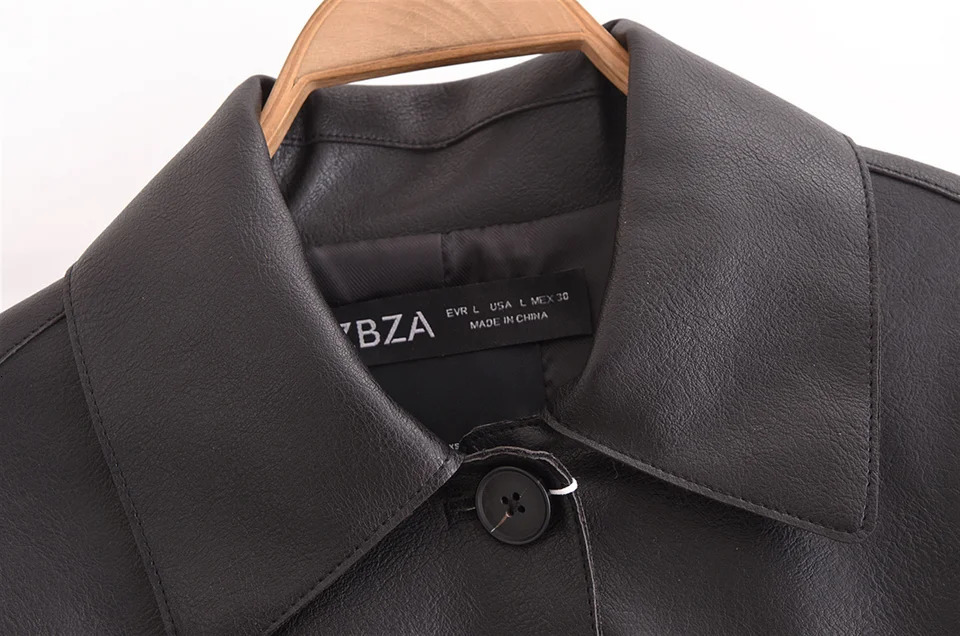PB ZA Autumn Womens Clothing n Sense Commuting Versatile Look Thin Black Leather Short Long Sleeve Jacket 250122