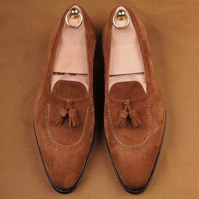 Loafers Men Brown Green Flock Fringe Casual Breathable Slip- Solid Shoes for Men Zapatos De HombreXJ250118