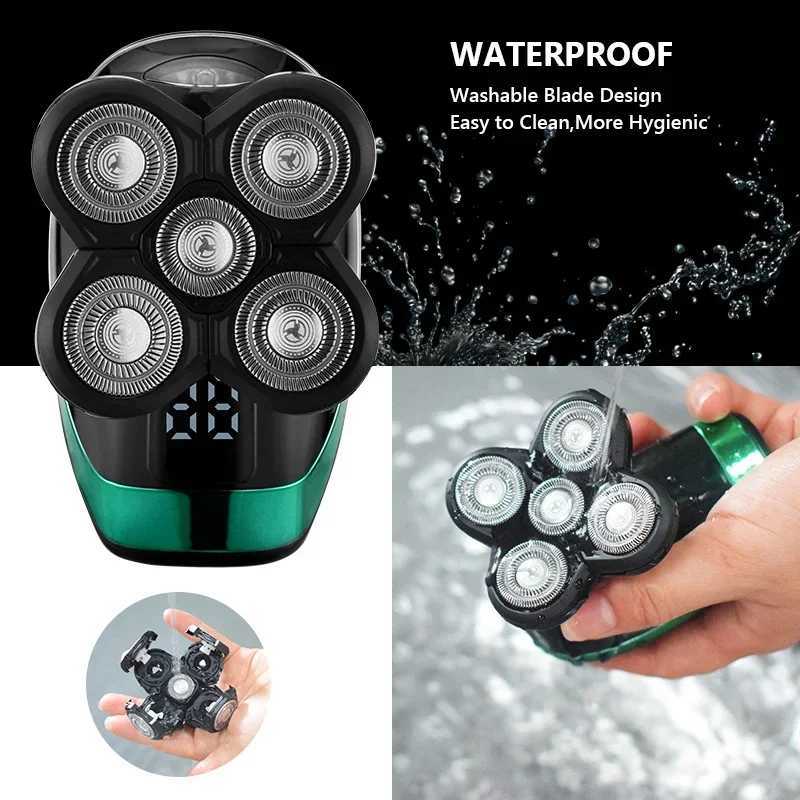 5-in-1 4D Mens Rechargeable Bald Electric Shaver with 5 Floating Head Beards Nose and Ear Trimming Shaver Face Trimming BrushW250117