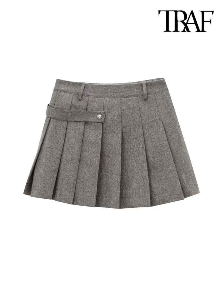 TRAF Women Fashion With Buttons Jacket Coat And Mid Waist Side Zipper Pleated Skirts Female Two Piece Set 250122