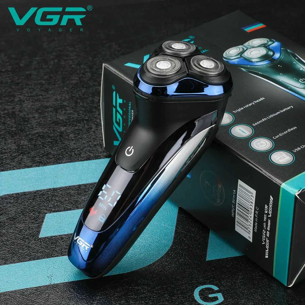 VGR 387 Wet Dry Electric Shaver For Men Rotary Beard Electric Razor Shaving Mane Grooming Kit Rechargeable LCD DisplayW250117