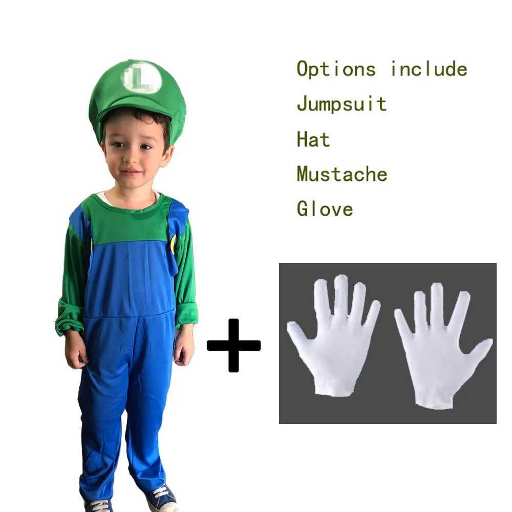 Anime Pumber Luigi Brothers Cosplay Costume Marios boy Jumpsuit Beard Hat Set Halloween Costume W250117