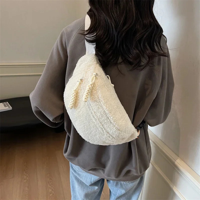 Solid Color Plush High Quality Waist Packs Zipper Versatile Casual Womens Chest Bag Soft Simple Commuting Crossbody Bags 250122
