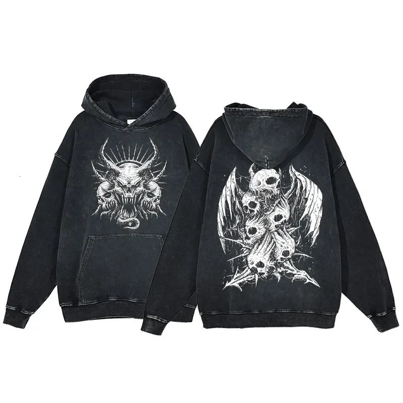 Y2K Hoodies Men Anime Harajuku Gothic Skull Print Hooded Sweatshirt Teen Workout Casual Vintage Hip Hop Long Sleeve Pullover 250108