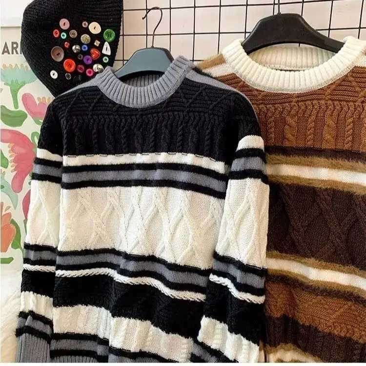 American winter new men and women trendy personalized round neck sweater for couples loose retro casual knit sweater top y2k W250117