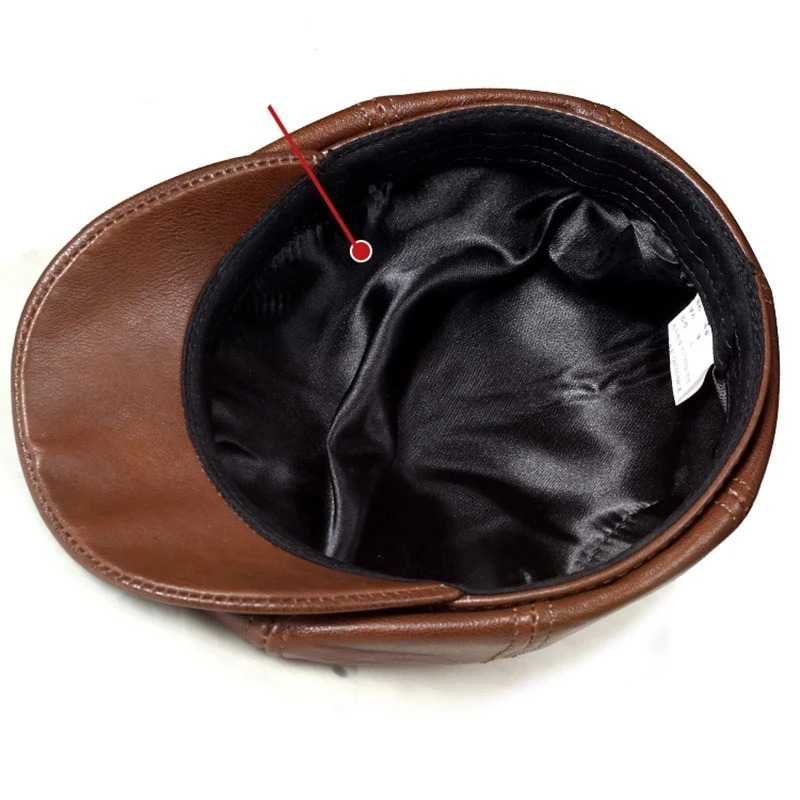 Genuine Leather Hat Cap belt Cowhide beret Warm winter cotton men padding hunting cap/hat ear flap 250120
