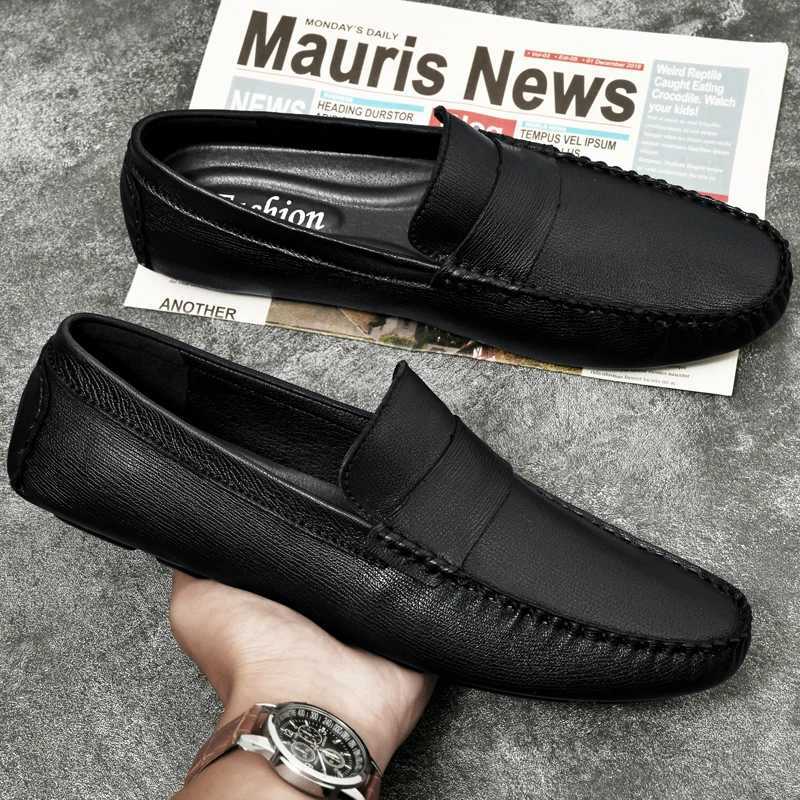 Genuine Leather Men Shoes Luxury Brand High Quality Formal Casual Mens Loafers Soft Slip Boat Shoes Plus Size 36-45XJ250118