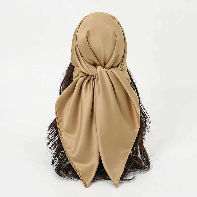 Plain Silk 90 Square Scarf Satin Headband For Muslim Woman Hijabs Wrs Fashion Hair Scarf Casual Islam Mister Female Bandbana W250118