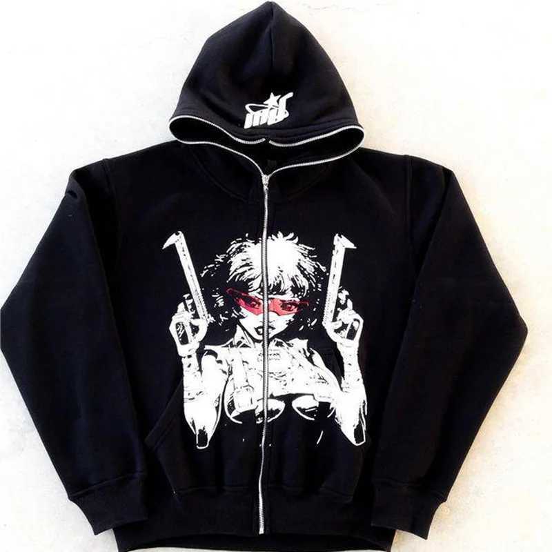 New Y2K Zipper Hoodie American Retro Hip Hop Fashion Pattern Printing Super Large Hoodie Mens Punk Harajuku Gothic Street Clothing W250117
