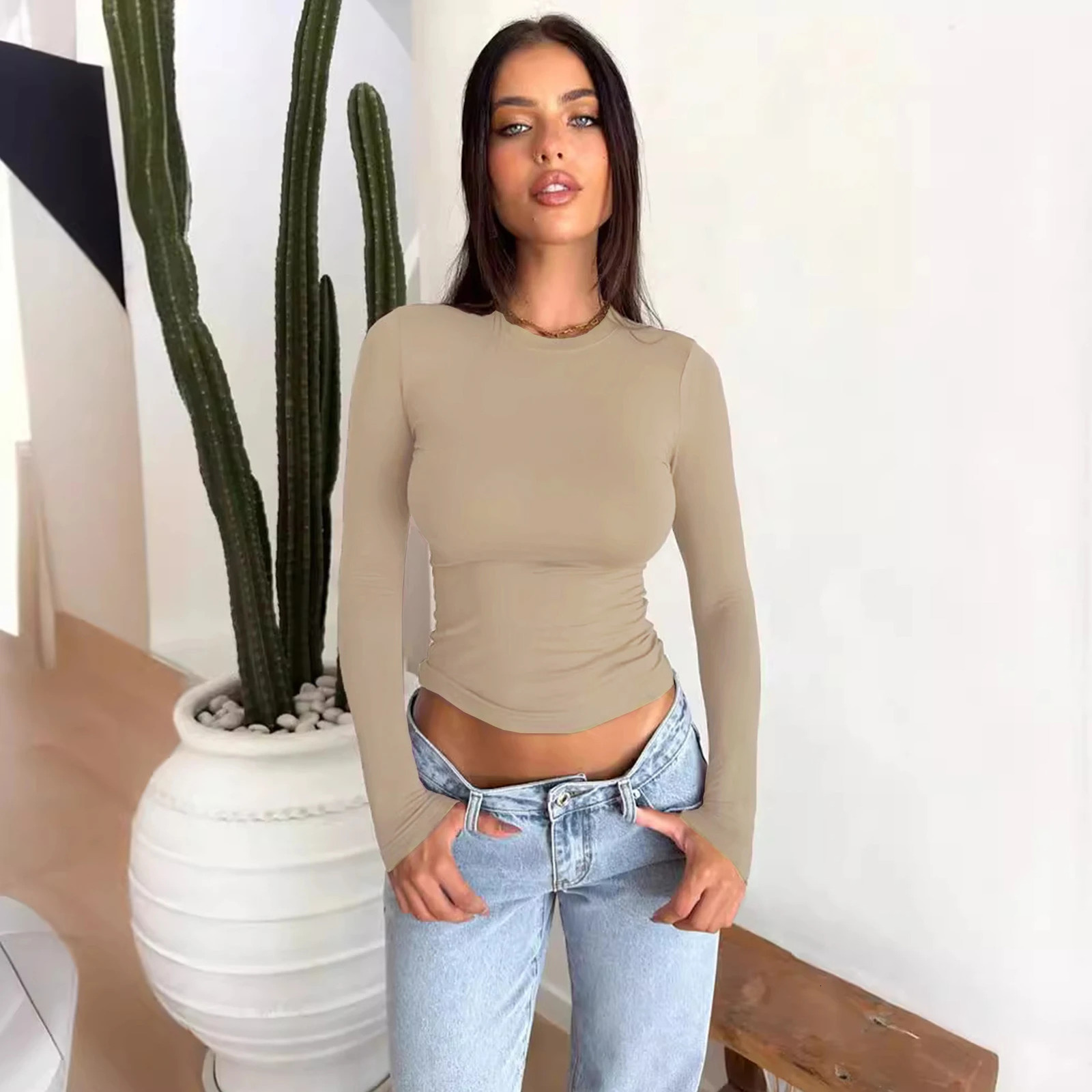 Long Sleeve T Shirt Women Autumn Winter Y2k Crop Top Casual Slim Fit Pullovers Solid O Neck T-shirts Streetwear Female Basic Tee 250110