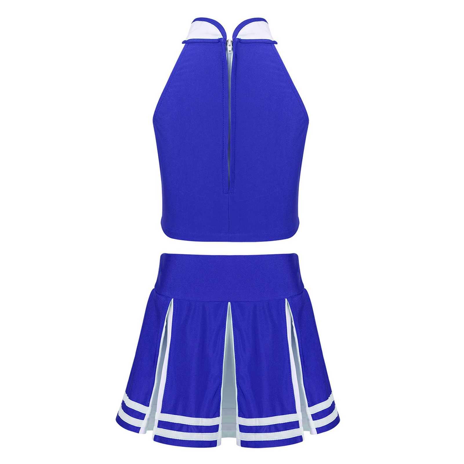 Kids Girls Cheerleading Costume Cheerleader Outfit Sleeveless Zippered Tops with Pleated Skirt School Stage Performance ClothesW250121