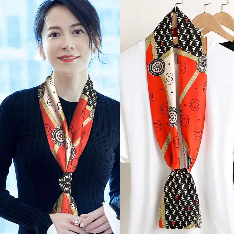 Luxury red printed long scarf silk scarf womens spring neck tie Shl Wrs womens hair wrist scarf headscarf W250118