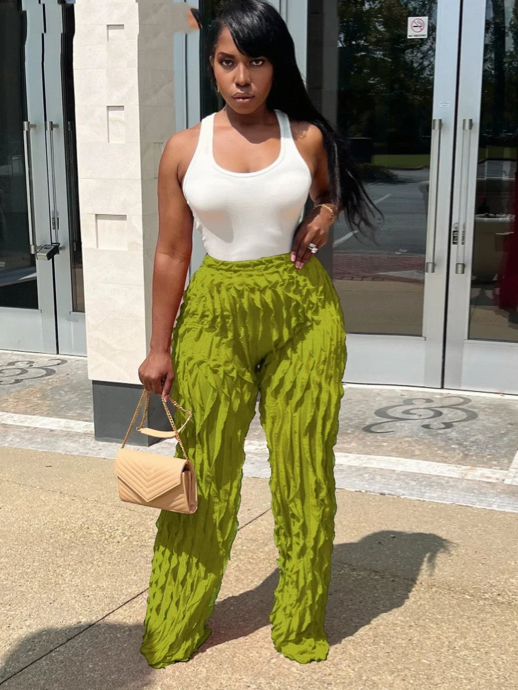 Women Wave Ruffles Wide Leg Pants Streetwear High Waist Sweatpants Trousers 250108