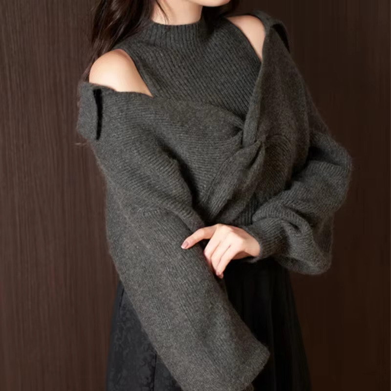Simple Turtleneck Knit Vest + Lantern Sleeve Sweater Elegant Casual Jumpers Knitwear 2024 Autumn Winter Japanese Two Piece Sets