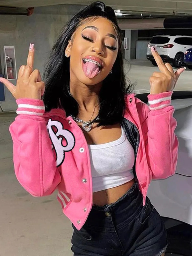 Fashion Women Casual Long Sleeve Skinny Single Breasted Pockets Stitching Varsity Lady Coat Letter Embroidery Preppy Jackets 250122