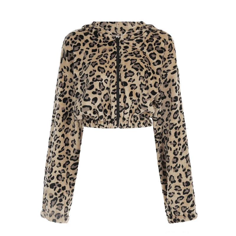 Y2k Leopard Retro Jackets Fashion Women Streetwear Clothing Long Sleeve Fleece Cropped Coat Autumn Winter 250118