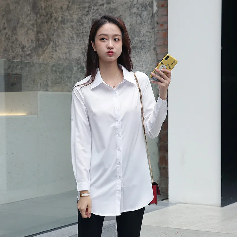 Mid Length Women Shirt Korean Fashion Womens Tops BF Sexy Shirt Long Sleeve Blouse Women Autumn Female Clothes White Shirt Women 250121
