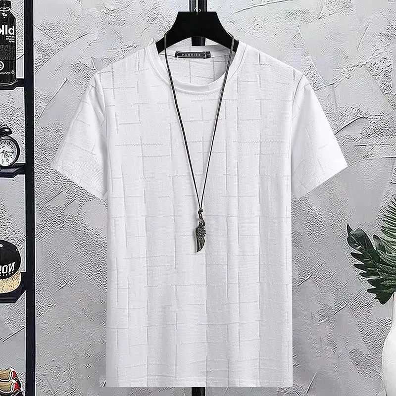 Mens Summer Cotton T-shirt Casual Jacquard Stripes Short Sleeve High Quality Loose Street Harajuku T Shirts Multicolor W250117