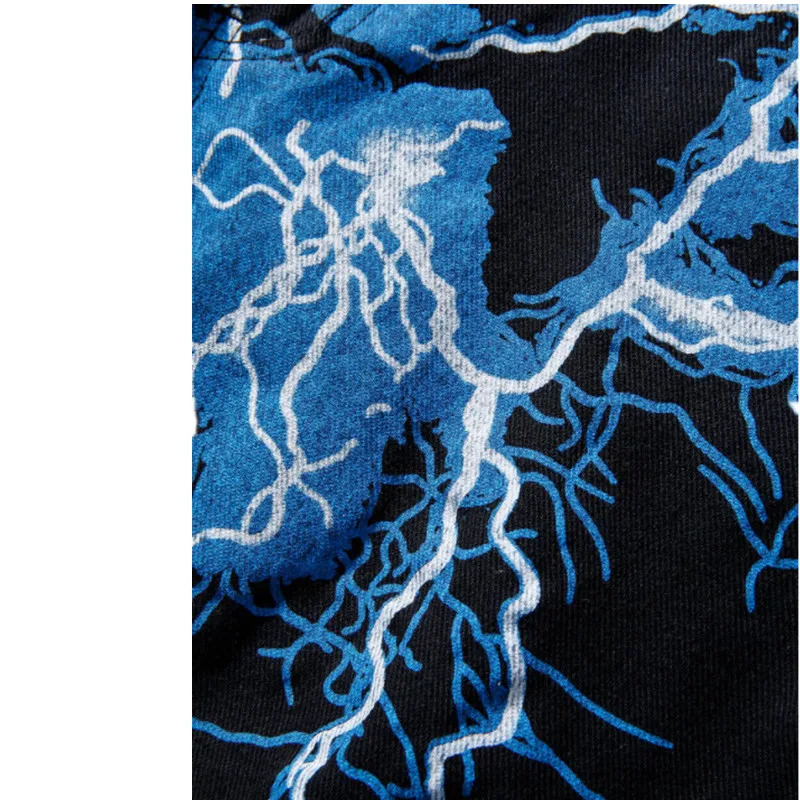 Y2K Vintage Mens Jeans Trousers Vibe Style Lightning Print Tie Dye Straight Hip Hop Retro Harajuku Mens and Womens Jeans 250109
