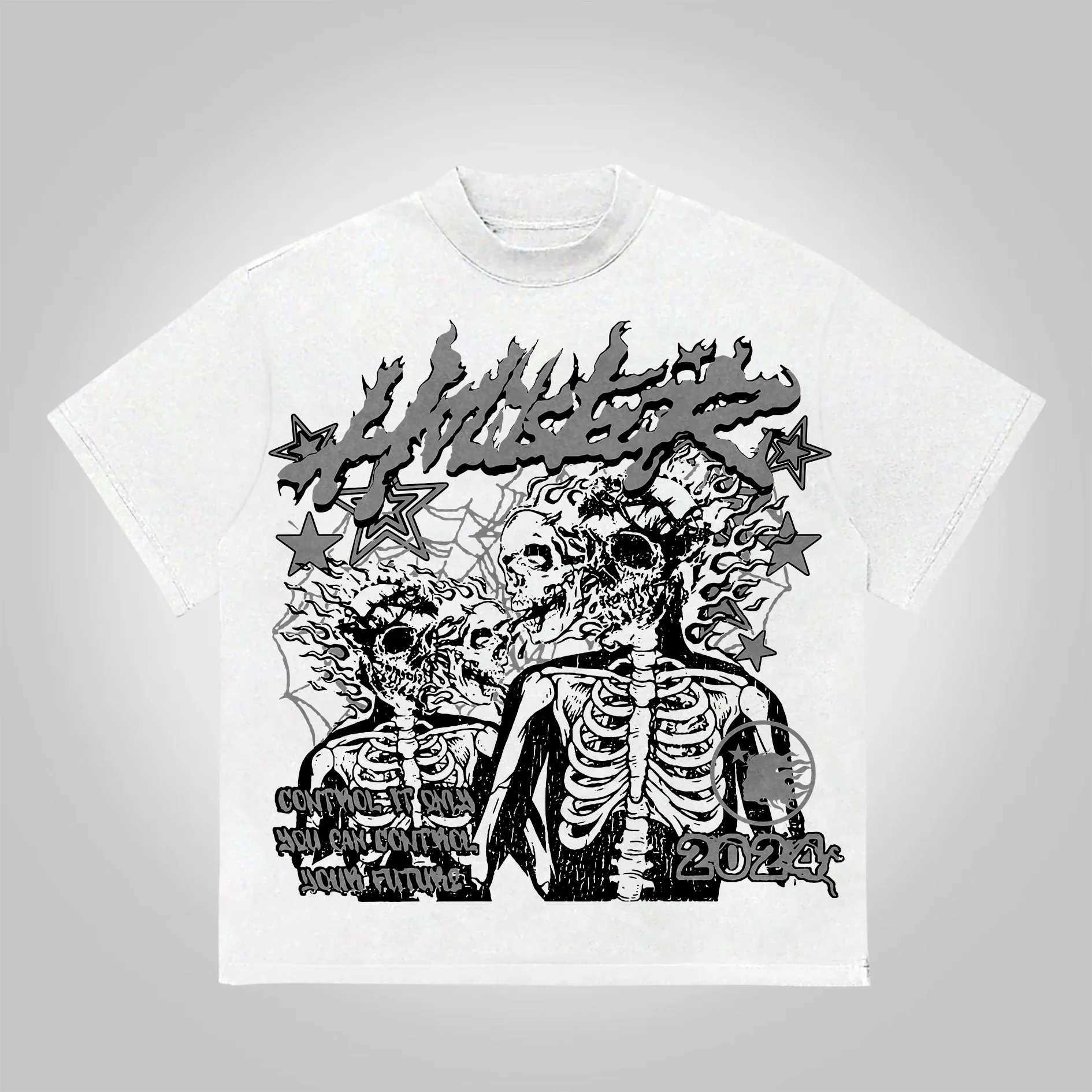 Skull soul graphic retro printed cotton T-shirt streetwear hip-hop Harajuku Y2k T-shirt mens summer short sleeved top W250117