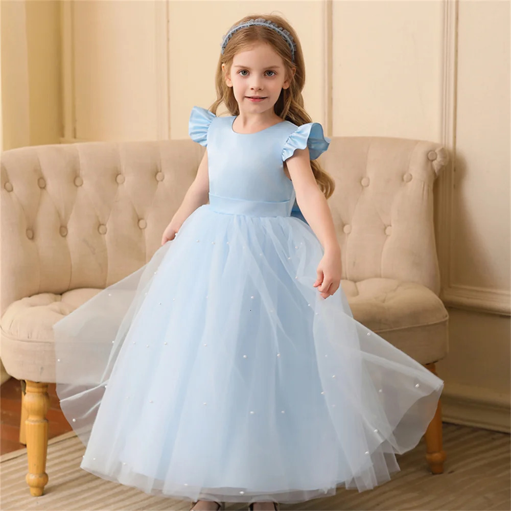 In Stock 4-12 Years Girls Party Dresses Back Big Bow Prom Gown For Children Kids Formal Events Costume Birthday Princess Clothes 250117