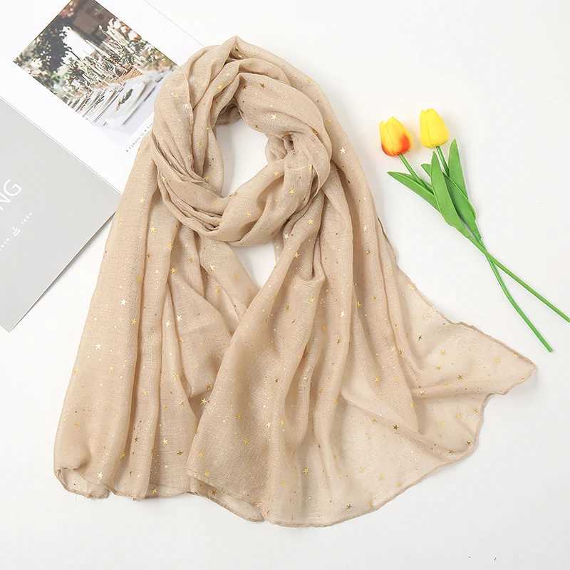 2025 Newest Glitter Cotton Scarf Women Luxury Muslim Fashion Hijab Golden Stars Womens Scarves Foulard Femme Muslim Bandana W250118