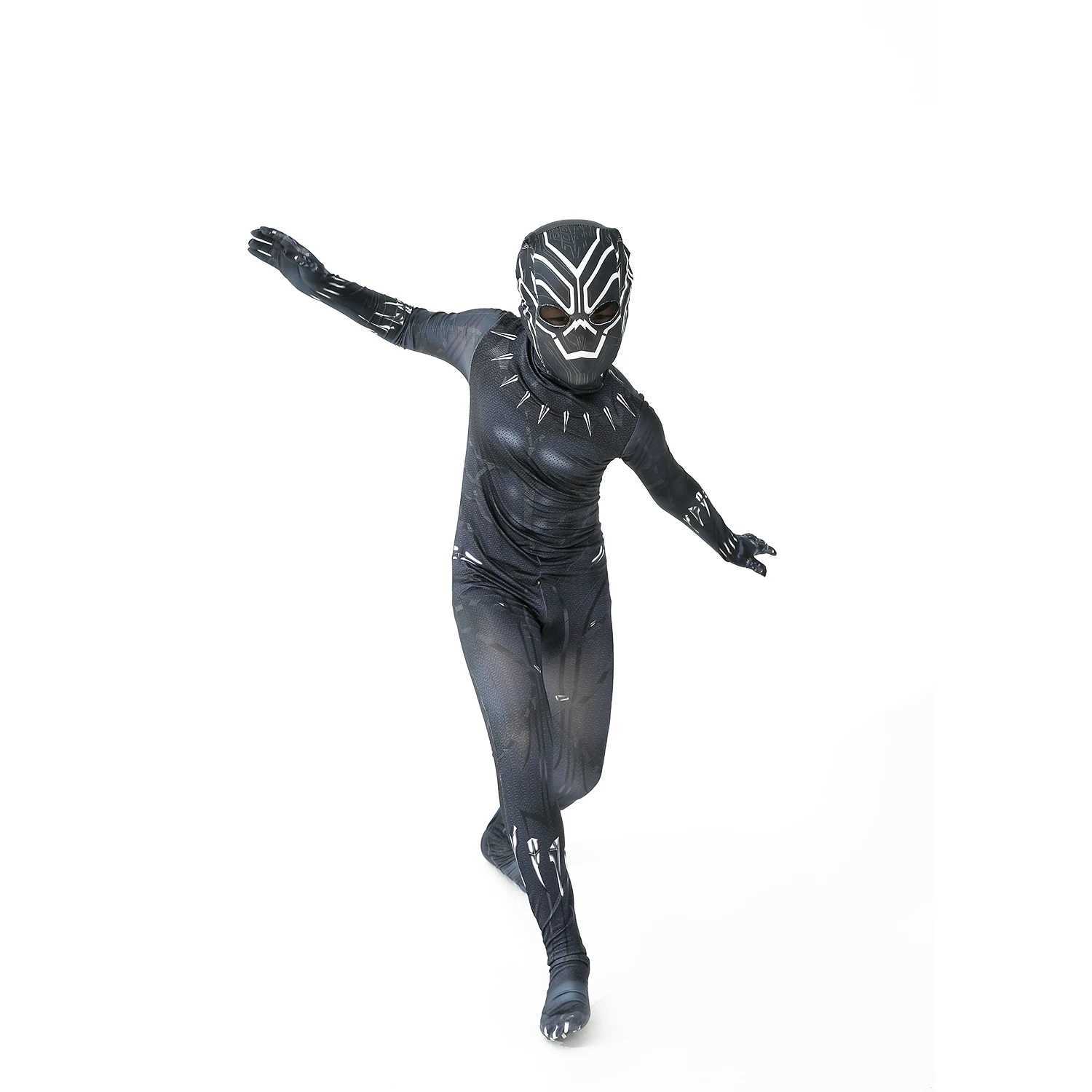 Super Hero Black Childrens Black Panther Boy Adult jumpsuit Childrens Black Panther Role Playing Halloween costume Tight new W250117