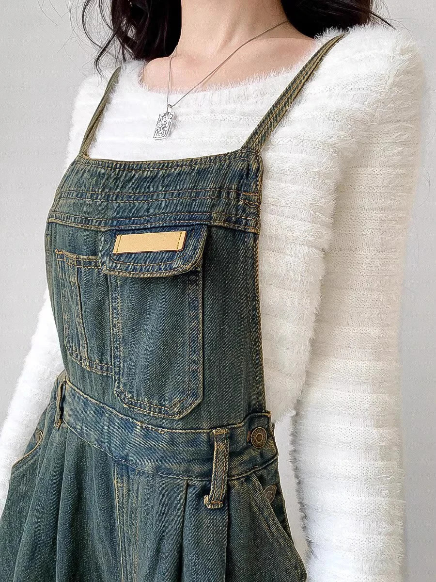 REDDACHiC 90s Retro Green Wash Women Jumpsuit Pleated Pocket Bib Pants Wide Leg Denim Overalls Loose Casual Y2k Dungaree Rompers 250122