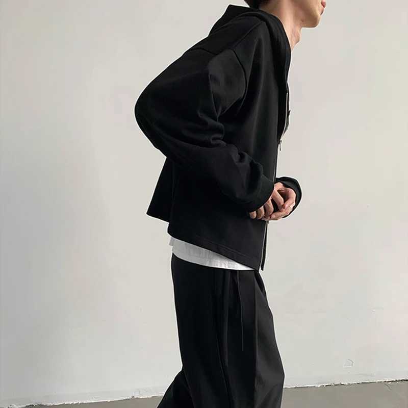 Autumn Korean Fashion Zipper Hoodie Mens Long Sleeve Y2K Retro Hoodie Basic Crop Top Loose Street Clothing Hoodie Jacket W250117