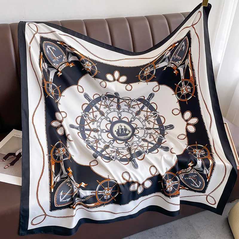 Brand Twill Silk Scarf Women Luxury Shl Wr 90cm Square Headband Print Neck Tie Female Hijab Satin Echarpe 2024 Bandana W250118