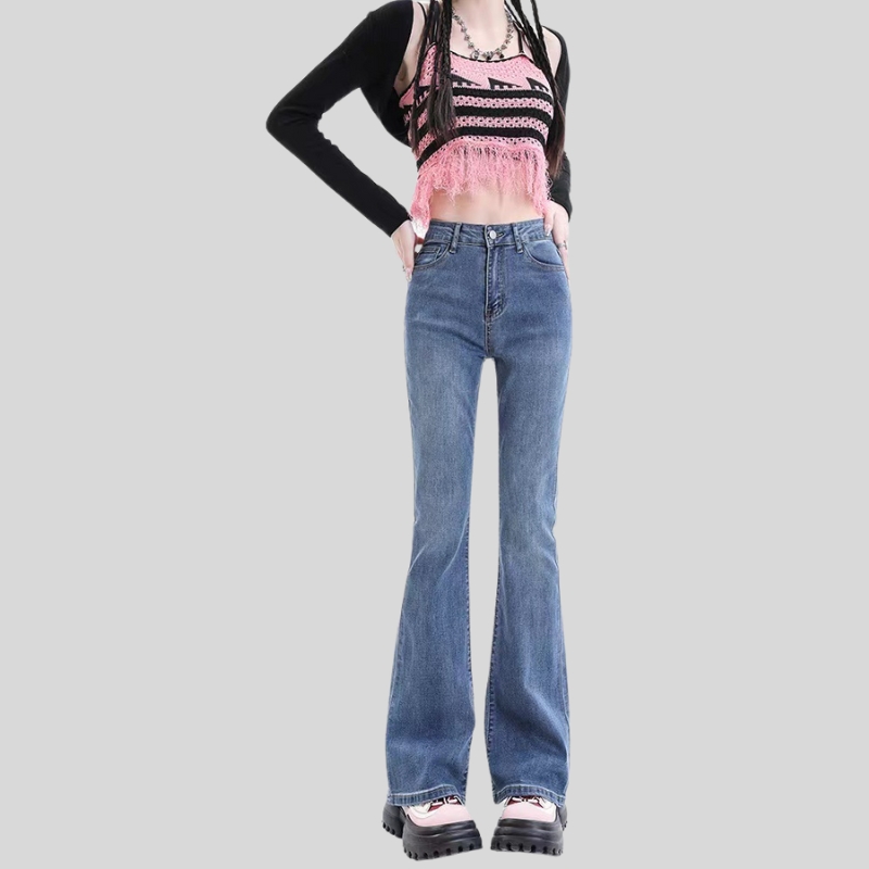New hot-selling black micro-pull jeans women's autumn new high-waisted elastic high-looking thin small horseshoe pants