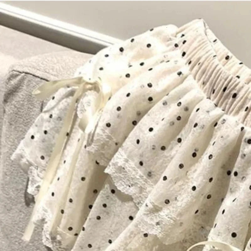 MEXZT Kawaii Dots Mini Skirt Women Japanese Cute Lace Bow Ball Gown Skirts Summer Korean High Waist Ruffles Casual A Line 250121