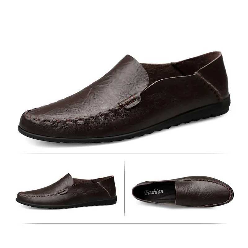 2025 Brand Genuine Leather Men Shoes Soft Loafers Men Flats Comfy Boat ShoesXJ250118