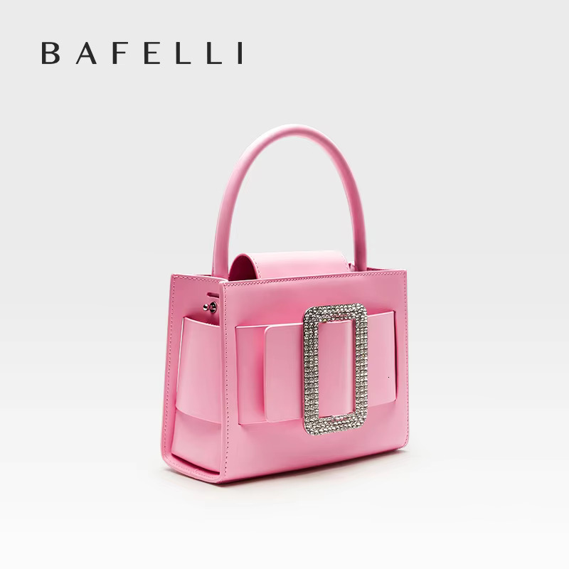 BAFELLI 2024 NEW Women's FASHION PINK EVENING HANDBAG SHOULDER BOXY BAG CASUAL PURSE BRAND DESIGNER LEATHER TREND LADY
