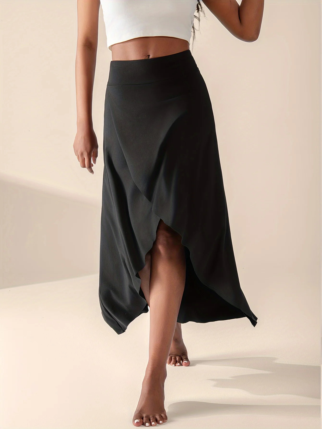 Casual Womens Skort Skirt with Pockets Solid High Waist Slit Culottes 250121