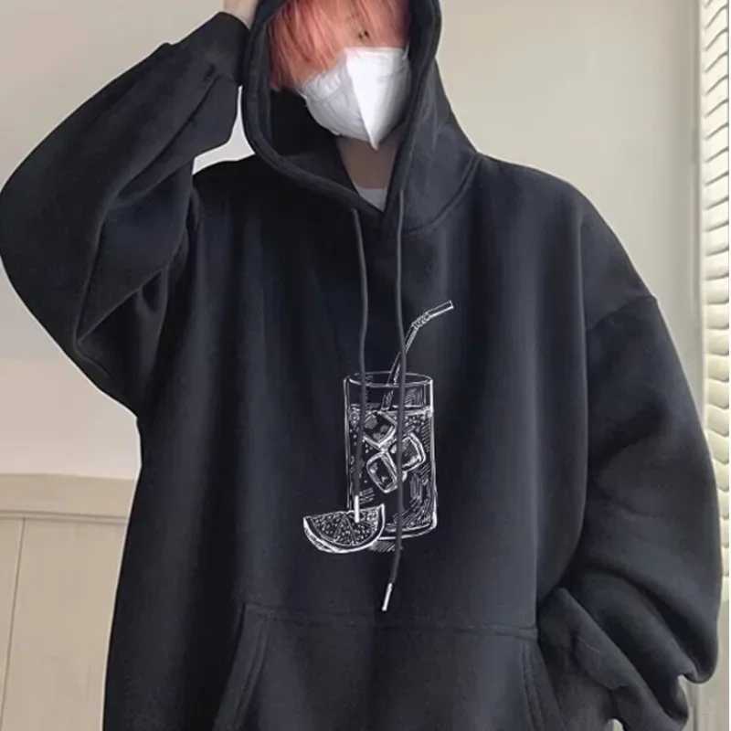 New in Cartoon Juice Drink Graphic Hoodies For Men Spring Y2K Streetwear Hooded Sweatshirts Fleece Oversized Pullover Hoody W250117
