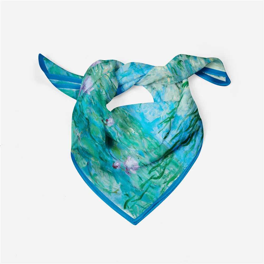 Monet Oil Painting Twill % Silk Scarf Fashion Bandana Women Scarf Wrs 53cm Square Scarves Hijab Head Scarf Neckerchief W250118